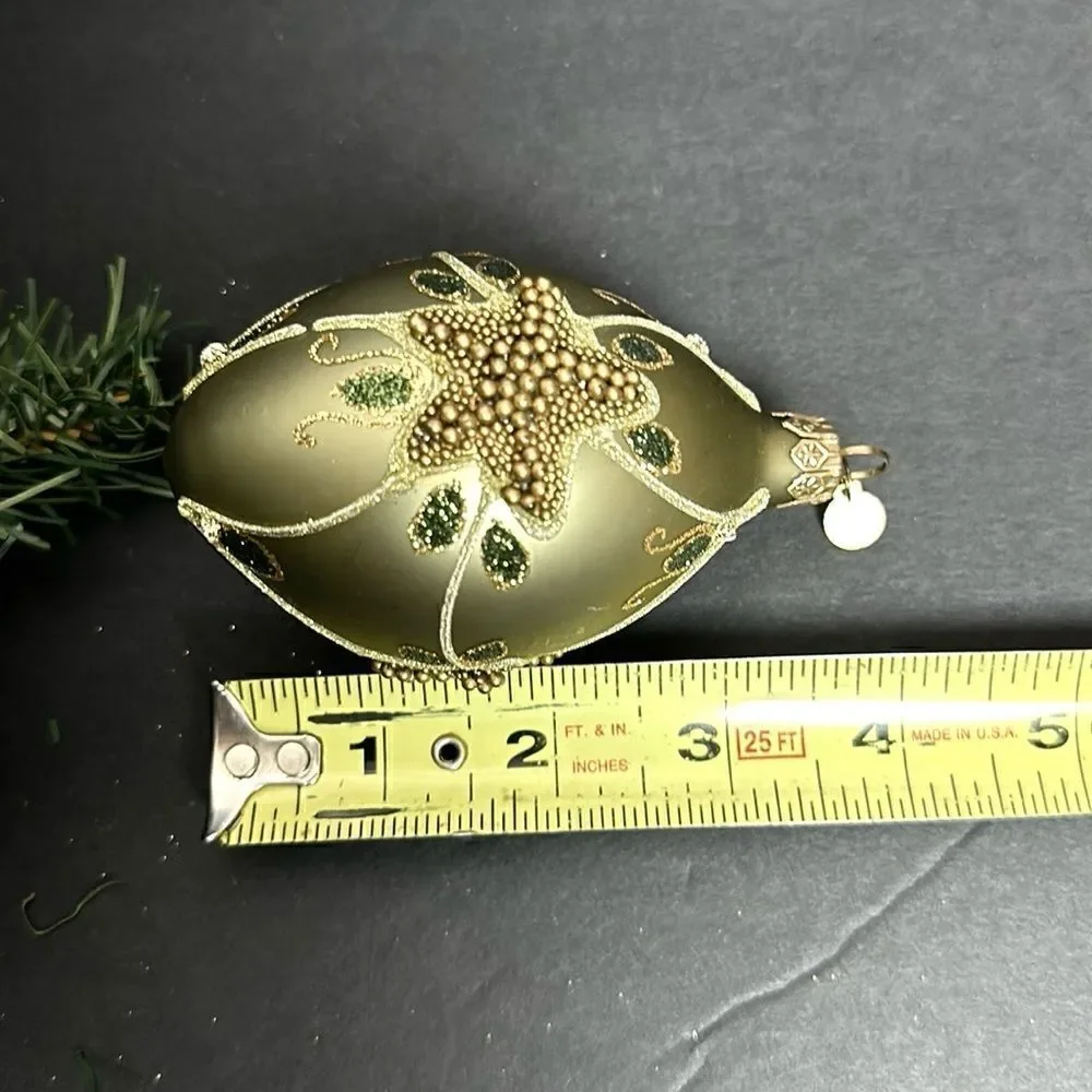 Department 56 Poland Glass Christmas Tree Ornament Olive Green Beaded